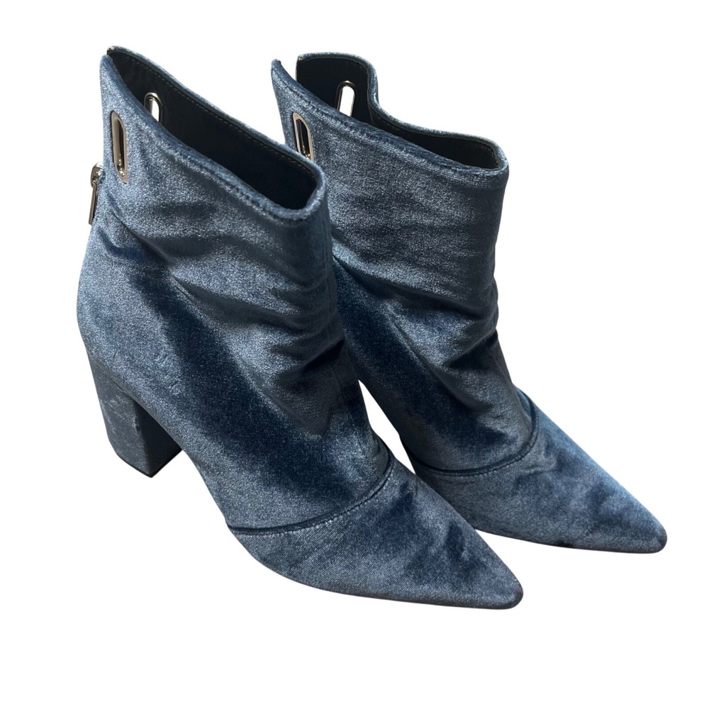 Robert Clergerie x Self Portrait Velvet‎ Ankle Pointed Toe Block Heel Boots - Picture 3 of 4